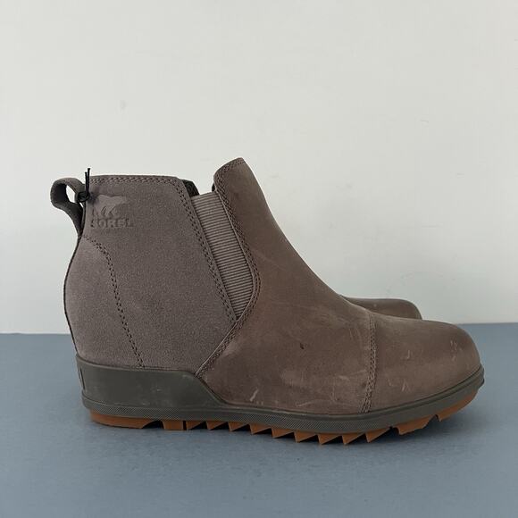 NWT Sorel Evie Quarry Gray Gum II Waterproof Leather Wedge Boots - Picture 4 of 11